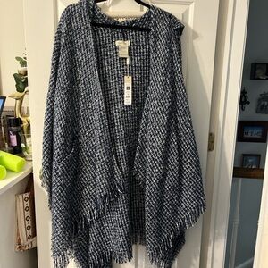 Chic Blue and White Poncho